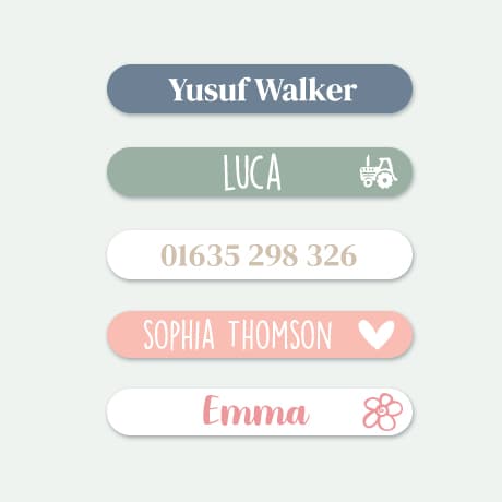 Small Stick On Name Labels (for equipment) – multicolour