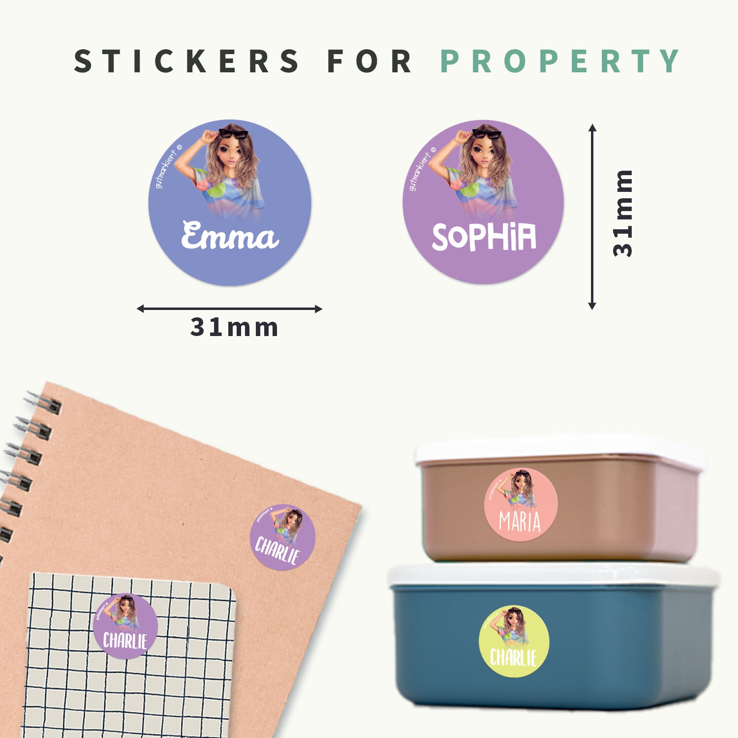 Round Name Stickers - Topmodel