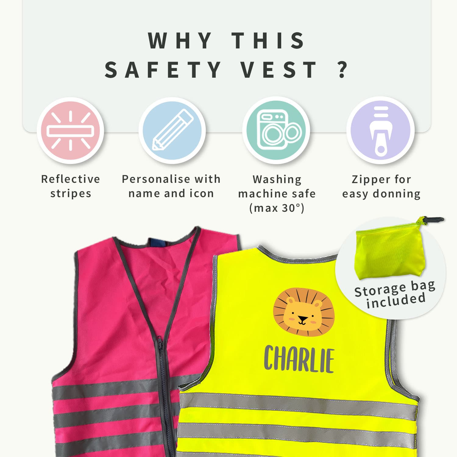 Fluorescent Safety Vest Child With Name - Theme