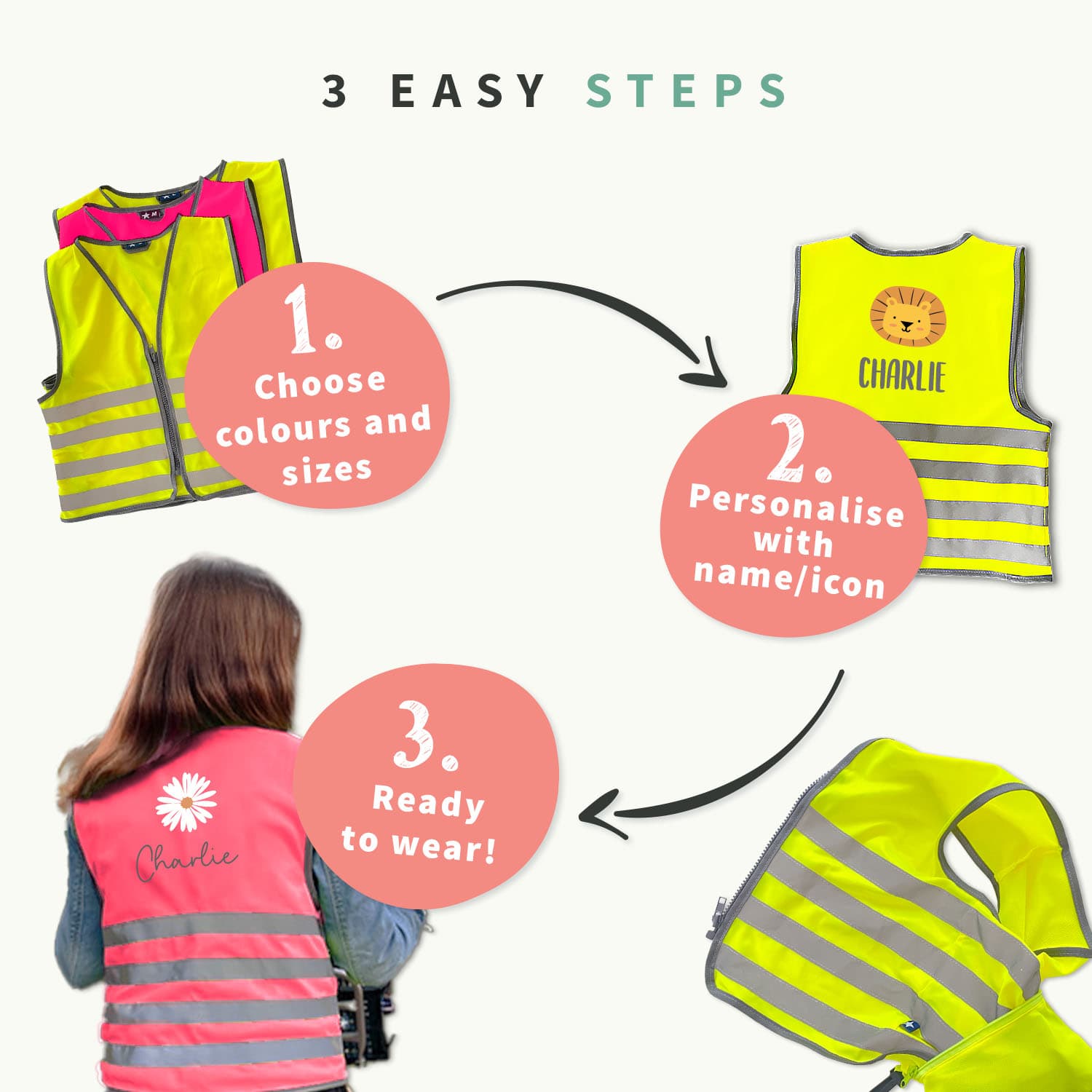 Fluorescent Safety Vest Child With Name - Theme